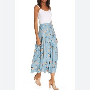 Rebecca Taylor Silk Blend Daniella Jacquard Lined Flower Blue Midi Skirt US8